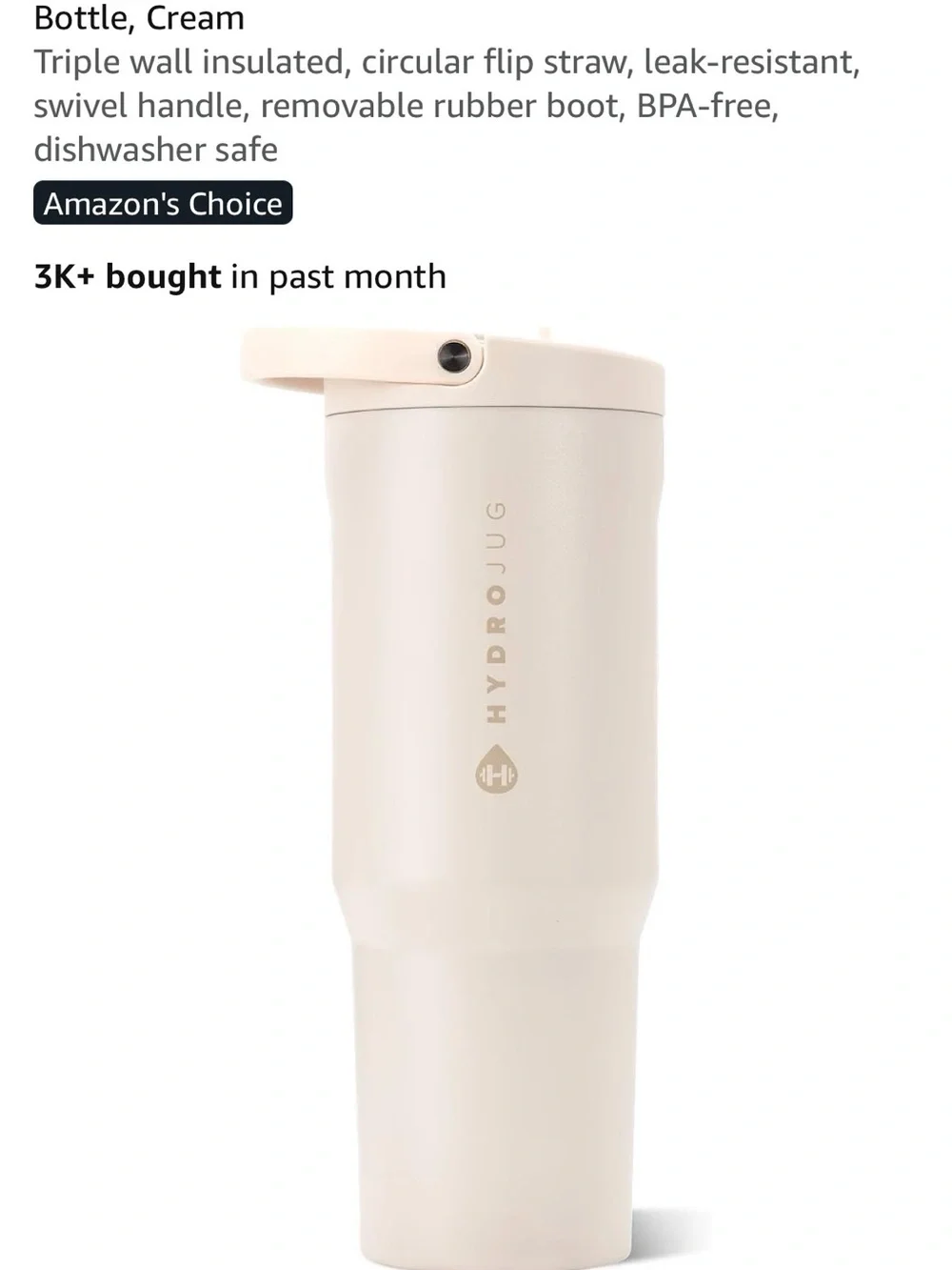 HydroJug Cream Travel Mug with Flip Lid